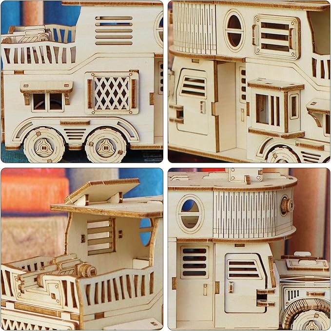 3D Wooden Puzzle for Adults, DIY Motor Home Model, Creative Assembly Model Building for Adults, DIY Assembly Puzzle, Woodcraft Kit for Christmas Day