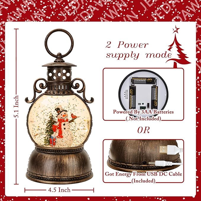 Christmas Snow Globes, Glittering Christmas Music Box Snowman Christmas Trees with 8 Songs,Christmas Lanterns for Indoor Holiday Table Party Gifts