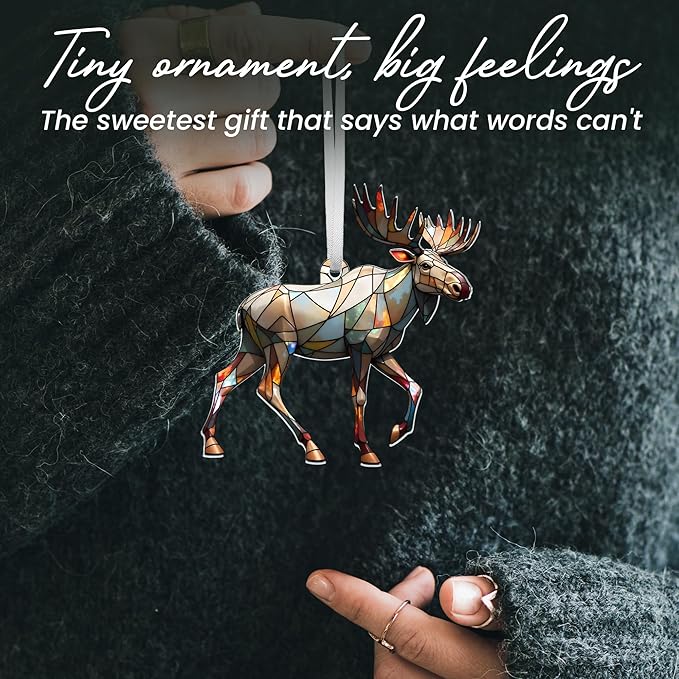 FLAGWIX Christmas Moose Gifts for Women Men - Acrylic Christmas Ornaments 2025 - Moose Ornament, Deer Ornaments for Tree, Deer Hunter Gifts for Mom Dad Family Friend, Outdoor Reindeer Decorations