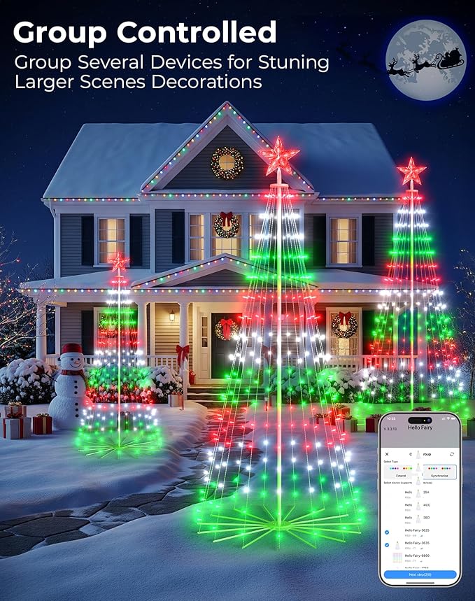 9FT Smart Christmas Cone Tree App Control DIY Color Changing Prelit LED Outdoor Christmas Tree Decorations Light Show, Waterproof Magical Large Xmas Tree with RemoteTimer for Yard Outside