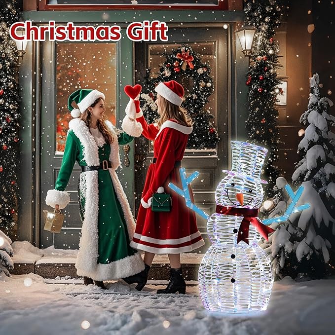 VCUTEKA Christmas Outdoor Decorations - 3FT Christmas Glittering Snowman with Red Scarf and LED Light for Xmas Home Yard Patio Lawn Garden Festive Holiday Décor