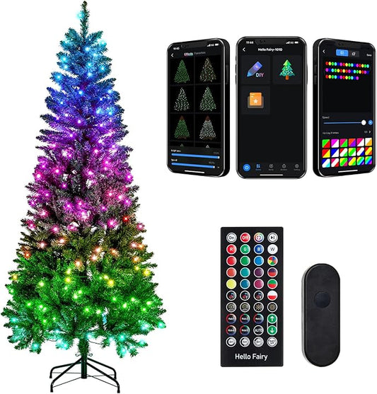 6FT Prelit Christmas Tree with 250 LED Lights, App Controlled Artificial Christmas Tree with Multi-Color RGB Lights & Music Sync, Slim Pencil Christmas Tree for Home Christmas Decorations