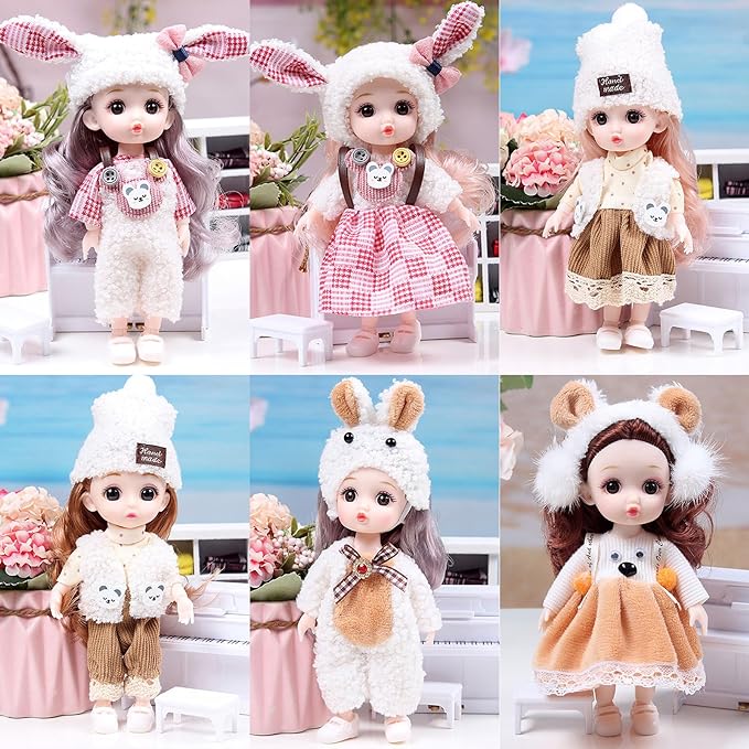 6 Pcs 6 Inch Princess Girl Mini Cute Dolls, Sister Small Princess, Miniature Little Girl for 3+ Year Old Girls