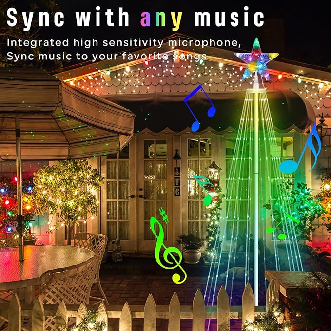 6ft DIY Outdoor Christmas Trees for Yard with 47 Prelit Lights 265 LED Christmas Tree Lights Color Changing Sync Musical APP & Remote Control Christmas Tree Light Show for Multicolor Decorations