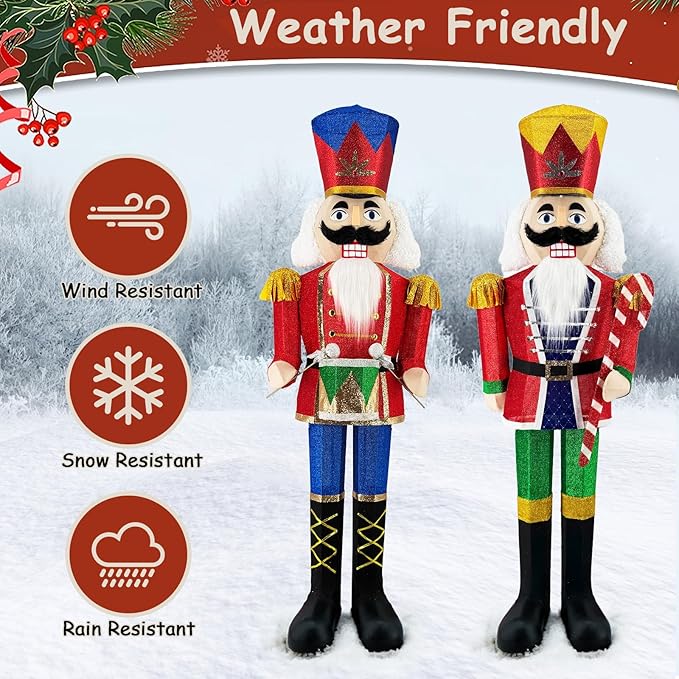 5FT Outdoor Christmas Lighted 3D Nutcracker with Drum,100 LEDs Lighted-up,Outdoor Lighted Holiday Displays with Stakes & Zip Ties for All-Weather Christmas Yard Decoration, Porch, Lawn