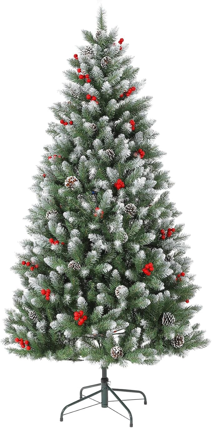 4Ft Christmas Tree Slim - Pencil Xmas Tree with Pine Cones & Berries | Artificial Xmas Tree with Metal Stand,Easy to Install