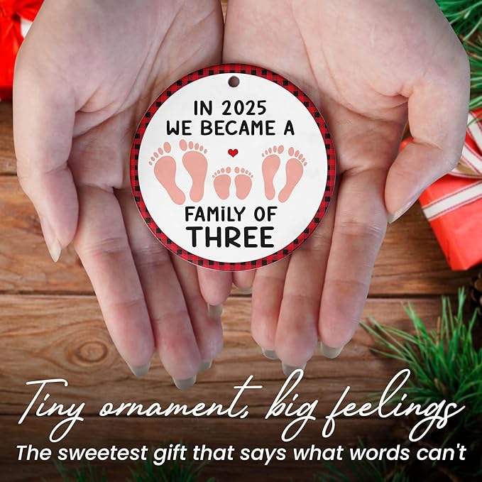 OASSIE Baby's First Christmas Ornaments 2025 - Ceramic Christmas Ornaments 2025 for Tree Decorations - Gifts for New Mom Dad Parents Couples, Family of Three, Pregnancy Announcement for Grandparents