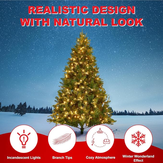 Eclolumi6.5 FT Christmas Trees with Lights, Pre-Lit Green Artificial Hinged Spruce Christmas Tree with 1428 Tips, 450 LED for Home, Party Decoration (Green 6.5FT)