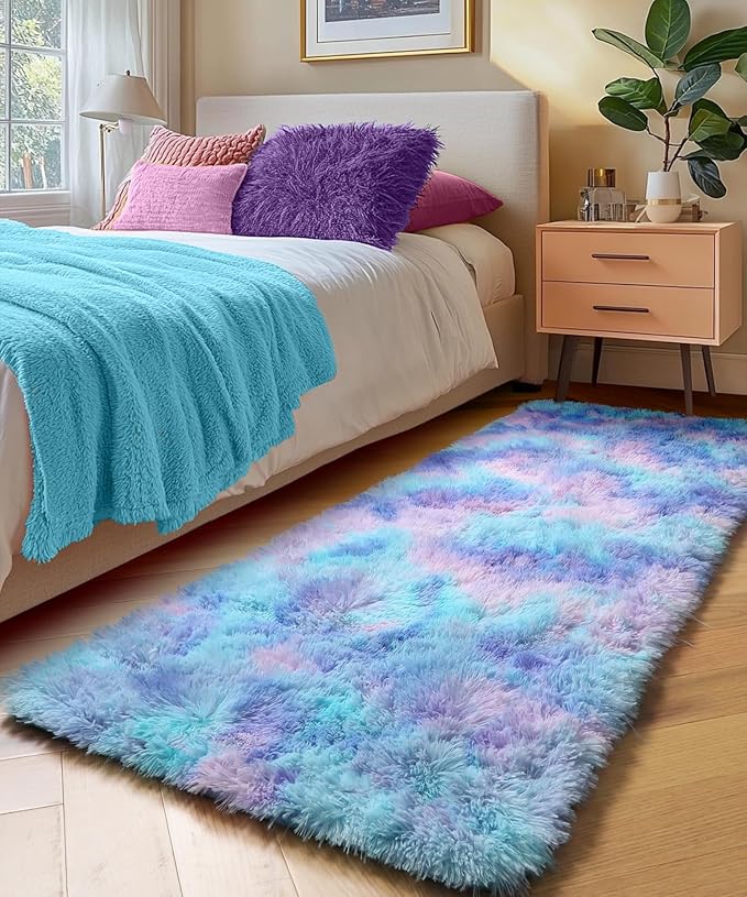 PAGISOFE Machine Washable Rainbow Runner Rugs for Girls Bedroom Hallway Plush Fluffy Purple Rug 2x6 Ft, Soft Carpet for Kids Room, Non-Slip Indoor Floor Rugs for Nursery Kids Girls Room Home Decor