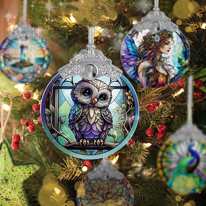 Owl Stained Glass Suncatcher and Christmas Ornament - Holidays Decor for Owl Lovers