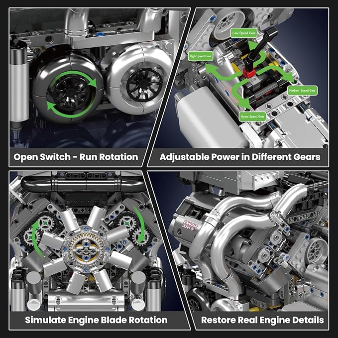 Mould King W16 Model Engine Kit for Adults, V8 Engine Building Sets, Mini Engine Toys Scale with Motor, STEM Project Building Kits, DIY Collectible Blocks for 14+ (2024 Pieces) 10201