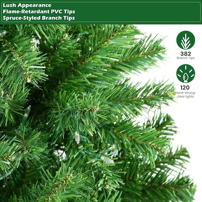 SHareconn 4ft Prelit Premium Artificial Classic Spruce Christmas Tree, 120 Warm White & Color LED Changing Lights, 382 Branch Tips, Perfect Choice for Xmas Decoration,4 FT