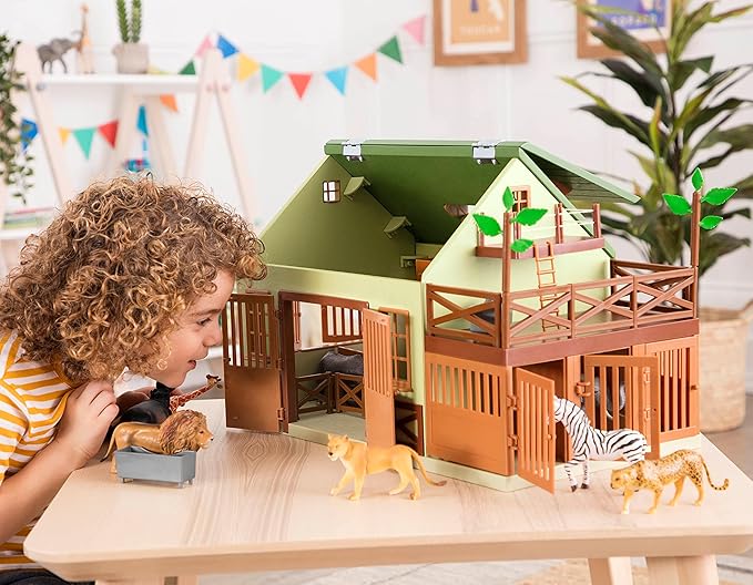Terra by Battat – 15 Pieces Animal Hospital Playset – Wooden Vet Clinic with Openable Rooftop for Farm & Safari Animals – Pretend Play Toy for Toddlers & 3+ Years