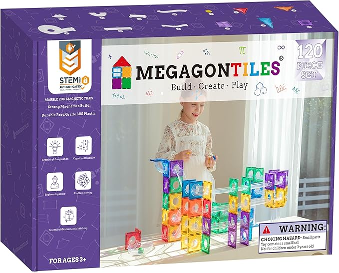 120PCS Premium MagneticTiles Marble Run, MagnetTiles, STEM AUTHENTICATED, Magnetic Blocks, Magnetic Building Blocks, Magnets for Kids, MagneticTile Toy, Boys Girls Age 3 4 5 6 7 8