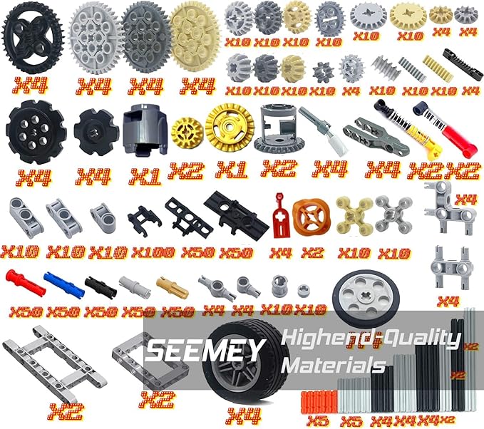 844Pcs Pins-Gears-Axles Set Compatible with mainbrands-Technical-Parts, Latest differentials Chain Link Connector Joints Tank Track Car-Wheels-Tires Shock-Absorber Steering Shaft