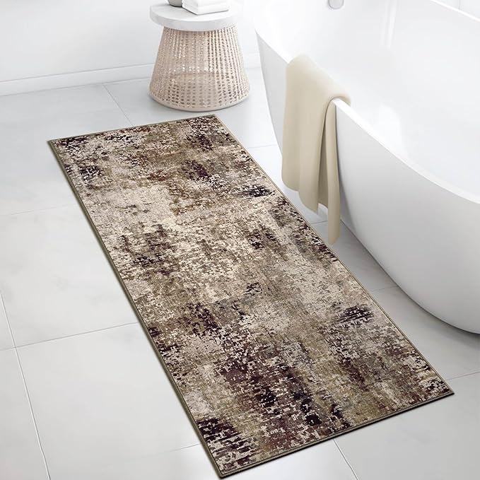 2x6 Brown Rug Runners for Hallways Kitchen Runner Rug Non Slip Washable Coffee Long Runner Rugs with Rubber Backing Soft Abstract Carpet Runner for Bedroom, Kitchen, Bathroom, Entryway