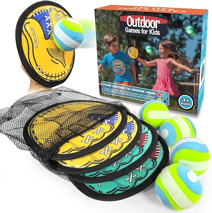 Toss and Catch Ball Game Set – Outdoor Toys for Kids, Toddler Yard & Beach Games, Sticky Ball and Glove Toy, Birthday Gift for Boys Girls Ages 3 4 5 6 7 8 9 10 (Upgraded Version)