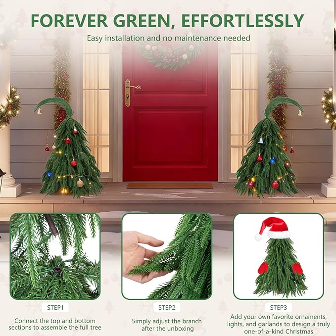 Tabletop Norfolk Pine Christmas Tree, 3FT Green Mini Artificial Christmas Tree with Norfolk Branch, Small Xmas Tree for Christmas Holiday Indoor Decoration