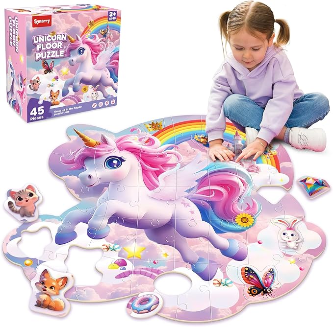 SYNARRY Unicorn Floor Puzzles for Kids Ages 4-6, Large 45 Piece Floor Puzzles for Kids Ages 4-8, Puzzles for Toddlers 2-4, Unicorn Toys Gifts for 3 4 5 6 7 8 Year Old Girls