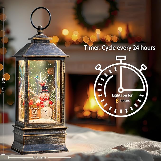 10 "Snow Globe Lights, Creative Vintage Musical Lights USB or Battery Powered, Water Snow Spinning Flashing Christmas Home Decoration and Gifts（ Frosty's Tree Farm）