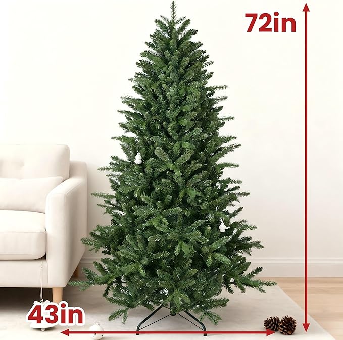 6ft Artificial Christmas Tree, Unlit Green Xmas Tree with PE/PVC Branch Tips, Hinge Design for Easy Assembly