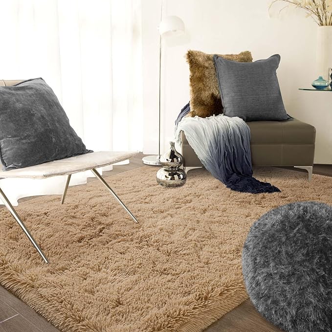 Ompaa Fluffy Area Rugs, Super Soft Shaggy Rug Fuzzy Long Fur Carpets for Bedroom Living Room Decor, 4 x 6 Feet Beige