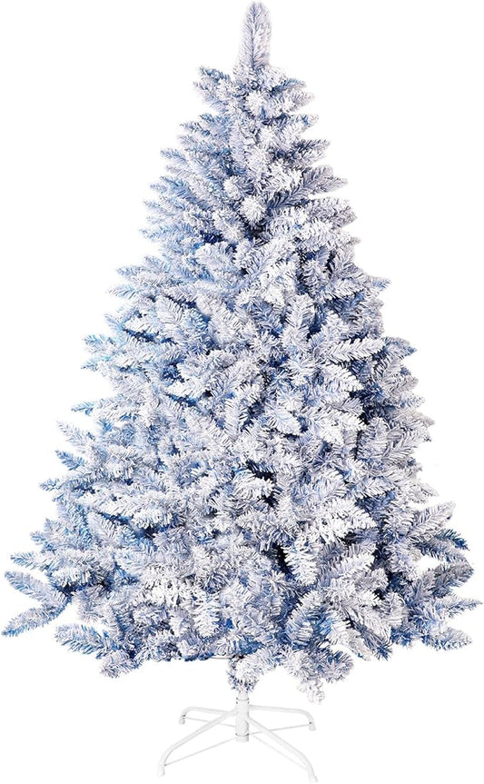 6ft Premium Hinged Artificial Holiday Christmas Tree for Home, Office, Party Decoration Snow Flocked Xmas Pine with 1,000 Branch Tips, Easy Assembly, Metal Hinges & Base (Blue)