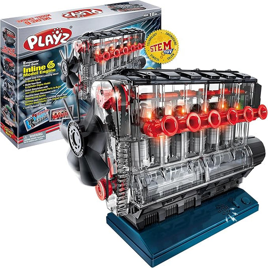 Playz Inline 6 Engine Model Kit - Build Your Own STEM Inline 6 Small Engine That Runs Kit for Adults & Kids Age 10-12+, Visible Inline 6 Mini Engine Kit That Works for Adult w/ 230 STEM Parts