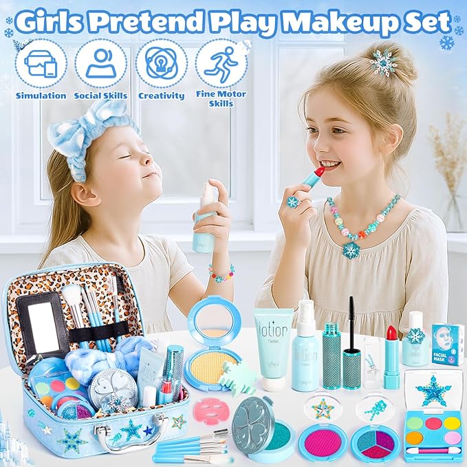 Frozen Pretend Makeup for Toddlers Toys 3-5, Fake Play Make Up Pretend Play Princess Frozen Toys for Girls, Christmas Birthday Princess Gifts Toys for 3 4 5 6 7 8 Year Old Girls Kids