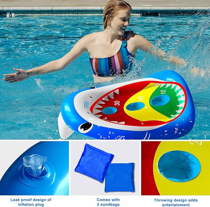 Kids Fun Pool Toys,Inflatable Shark Cornhole Board Floating Water Game Outdoor Swim Play for Adults Family,Cool Summer Party Gift for 6 7 8 9 10 12 Year Old Boy Girl Teen