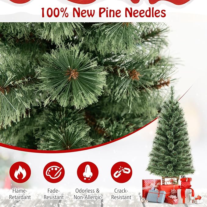 Goplus 4ft Pre-Lit Christmas Tree for Entrances, Artificial Potted Xmas Tree with 100 LED Lights, Timer, 3 Lighting Modes, 116 Branch Tips, Pine Needles, Antique Urn Base, Porch Indoor Holiday Decor