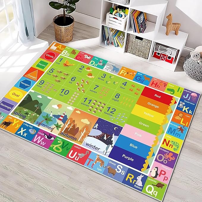 ABC Rug for Kids Playroom,Toddler Alphabet Mats Washable for Baby Area,Classroom,Play Room,Floor,Nursery(3×5FT)
