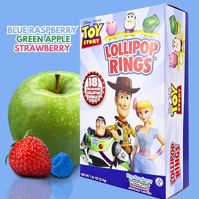 Toy Story Individually Wrapped Lollipop Rings Birthday Party Supplies, Buzz Lightyear, Rex, and Hamm, Character Shaped Suckers, Pack of 18