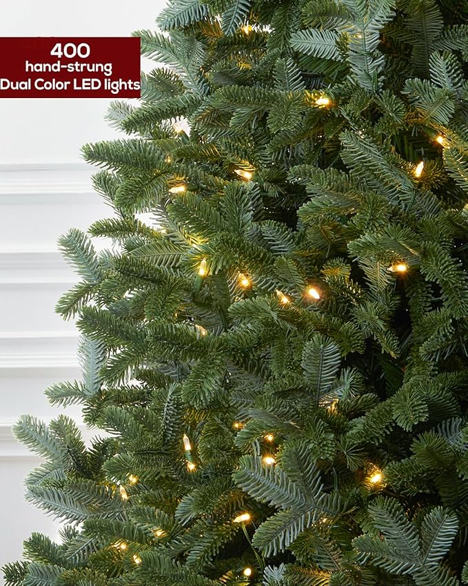6FT Pre-lit Christmas Tree Premium Artificial Fir Remote Control with 400 Warm White & Multi-Color Lights, Hinged/Feel Real/Realistic/Full Fir Dual Color Xmas Tree 6 Feet Outdoor Festive Holiday