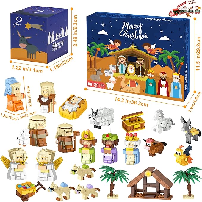 Nativity Advent Calendar 2025 Kids, 24 Days Christmas Countdown Nativity Building Blocks Kit, Christian Scene Advent Bricks Christmas Gifts Toys for Boys, Girls, Teens & Adults Ages 6+
