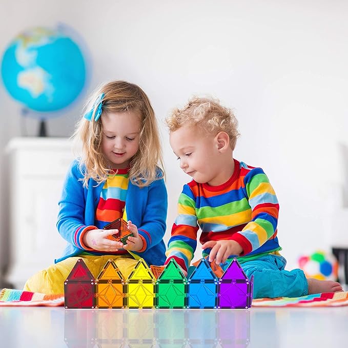 Magnetic Tiles Clear Colors Magnet Blocks for Kids Magnetic Tiles STEM Magnetic Blocks Connect Tiles Activities Magnetic Blocks for Toddlers Girls Boys Magnetic Toys