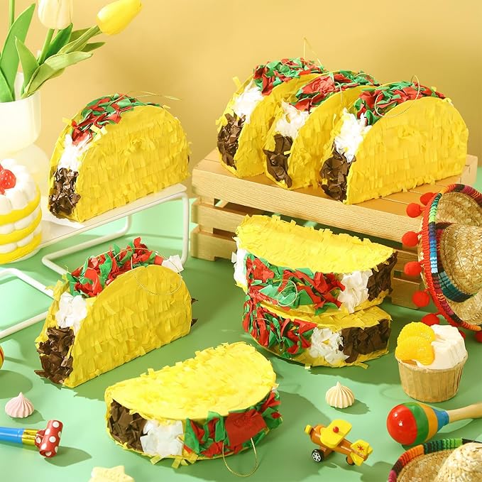 24 Pcs Mini Taco Piñatas for Cinco De Mayo Mexican Little Fiesta Taco Piñata Bulk for Mexican Carnivals Tuesday Event Party Favors, 5.9 x 3.9 x 1.6 Inches