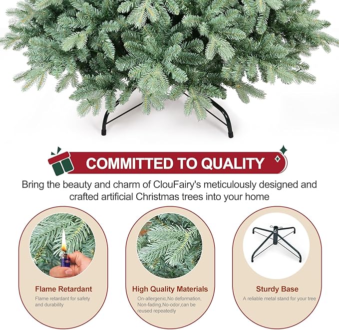 7.5ft Christmas Tree ，Artificial Full Christmas Trees for Home, Office, Xmas Decoration Spruce Trees with 2908 PE & PVC Branch Tips, Metal Hinges Foldable Base