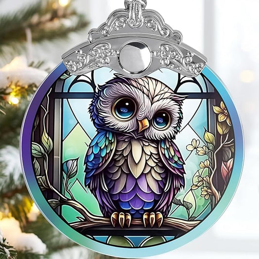 Owl Christmas Ornaments - Owl Hanging Ornament - Owl Christmas Decor - Owl Suncatchers for Windows - Christmas Owl Gifts - Owl Lovers Gifts - Owl Ornaments for Christmas Tree