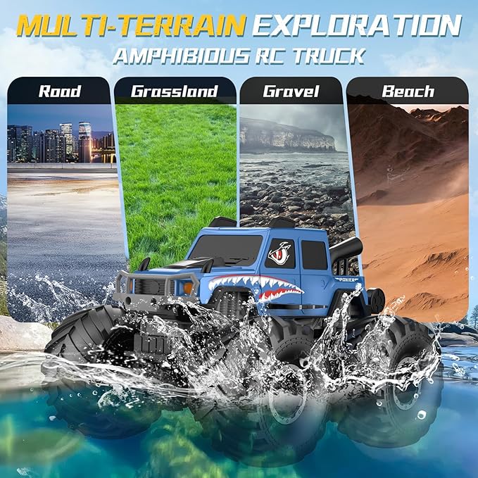 NQD® Monster Truck Toys, Waterproof 360°Rotate 4x4 RC Truck, Amphibious Remote Control Monster Trucks, 2.4GHz All Terrain Off-Road Pickup Toy RC Car for Gifts for Boys Kids Age 6 7 8 9 10 11 12+, Blue