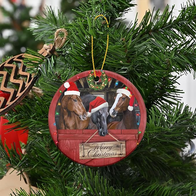 OASSIE Christmas Horse Gifts for Women Men - Ceramic Christmas Ornaments 2025 for Tree Decorations - Horse Xmas Birthday Gifts for Animal Lovers, Farmhouse Decoration, Farm Animal Decor