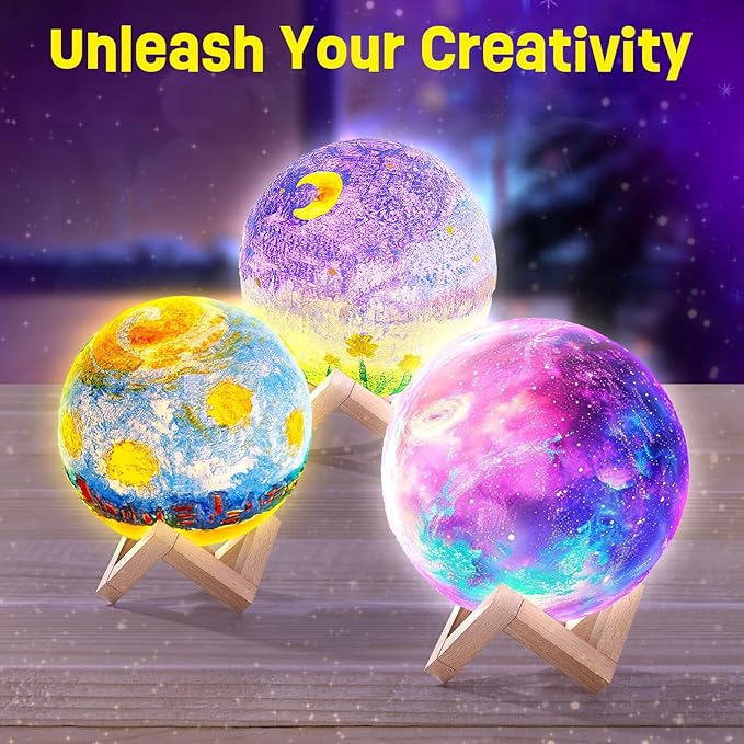 Paint Your Own Moon Lamp Kit, Cool Gifts DIY 3D Moon Night Light, Arts and Crafts for Kids Ages 8-12, Space Art Supplies Craft Kits, Girls Boy Birthday & Christmas Gifts Ages 3 4 5 6 7 8 9 10 11 12+