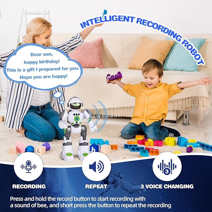 Robot Toys Gift for Kids: Remote Control Robot Programmable with Record Voice Music Dancing Gesture Control, for Toddler Boys and Girls