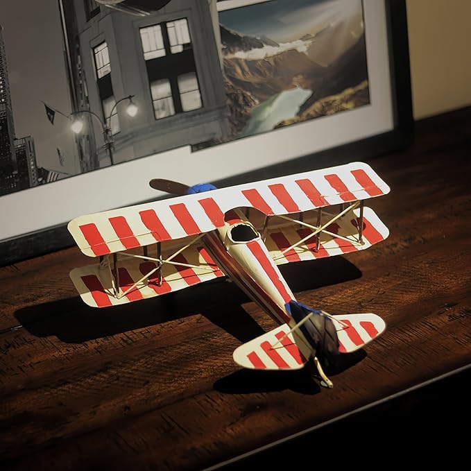 Vintage American Airplane Model Decor Nostalgic Aviation Military Handmade Metal Diecast Biplanes WW1 Style Decoration for MancaveTabletop Office Shelf Bar Collectible Aircraft Gift