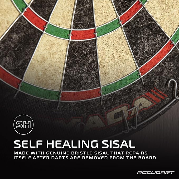 Accudart Armada Bristle Dartboard Cabinet Set - Official Size 18" x 1.5" - Self Healing Genuine Sisal - Wall Mount Cabinet Set - Round Spider Wires Reduce Bounce Outs - Rotatable Metal Number Ring