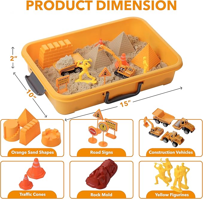 Construction Sandbox Toy for Kids With 2 lbs Play Sand, Bulldozer, and Figures - Tractor Sand Playset - Children's 3-5 Boys Farm Set, Indoor Mini Construction Play Set