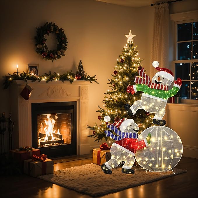 LuxenHome 5.5FT Lighted Snowman Outdoor Christmas Decorations, 2D Light Up Snowman on Snowball Christmas Decor with 140 LED Lights, Xmas Decorations Outdoor, Indoor for Porch, Lawn Holiday Display