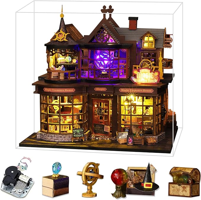 DIY Miniature Wooden Dollhouse Kit, DIY Miniature House Kit for Adults and Teens, DIY Mini Dollhouse Kit (Magic Treasure House)
