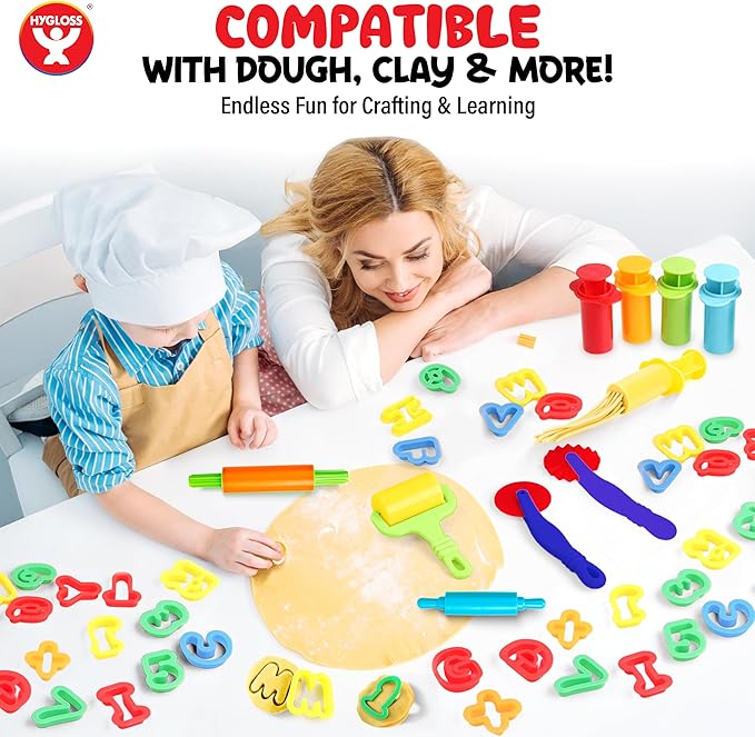 49 Pcs Dough Tools Set – Dough Cutters + Numbers & Alphabet Cutters Set – Educational Modeling Clay Tools – Preschool Toys & Toddler Activities – Arts & Crafts for Kids Ages 3-5