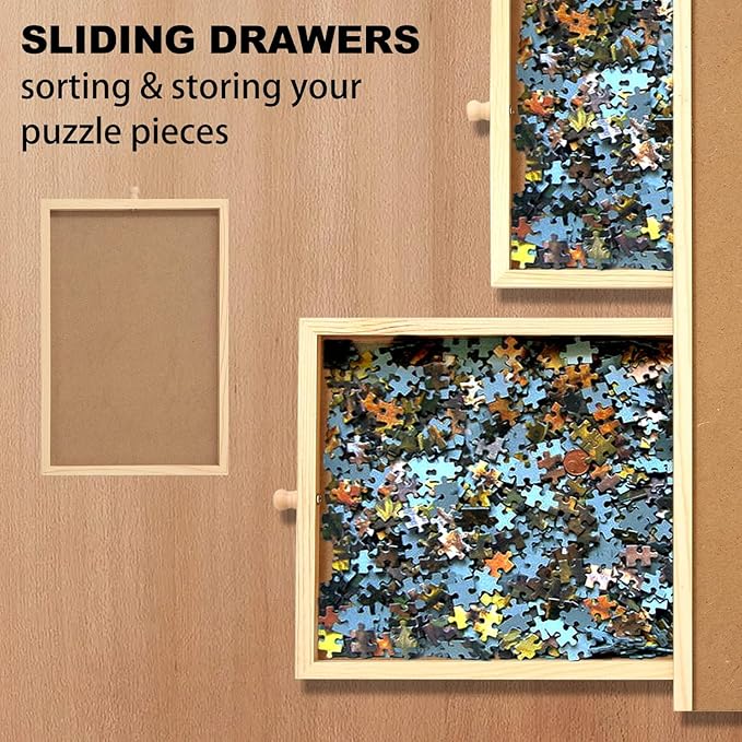 Puzzle Board with Drawers for 500 Piece Puzzle,25 x 19 Inch Wooden Jigsaw Puzzles Table for Adults, Game,Organizer,Storage,Accessories